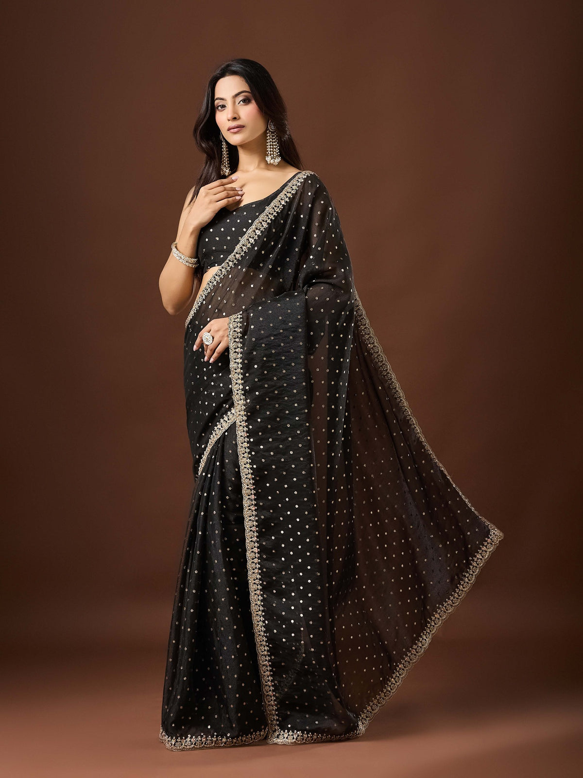 Black Georgette saree – detail view 5
