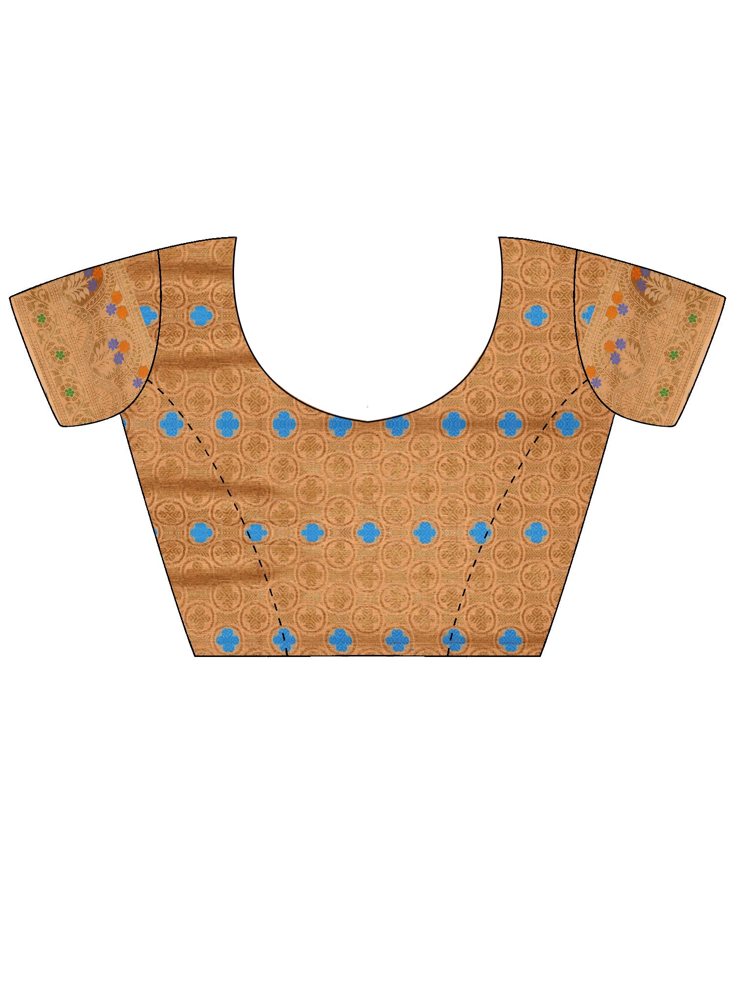Unstitched orange brocade blouse piece with woven design design