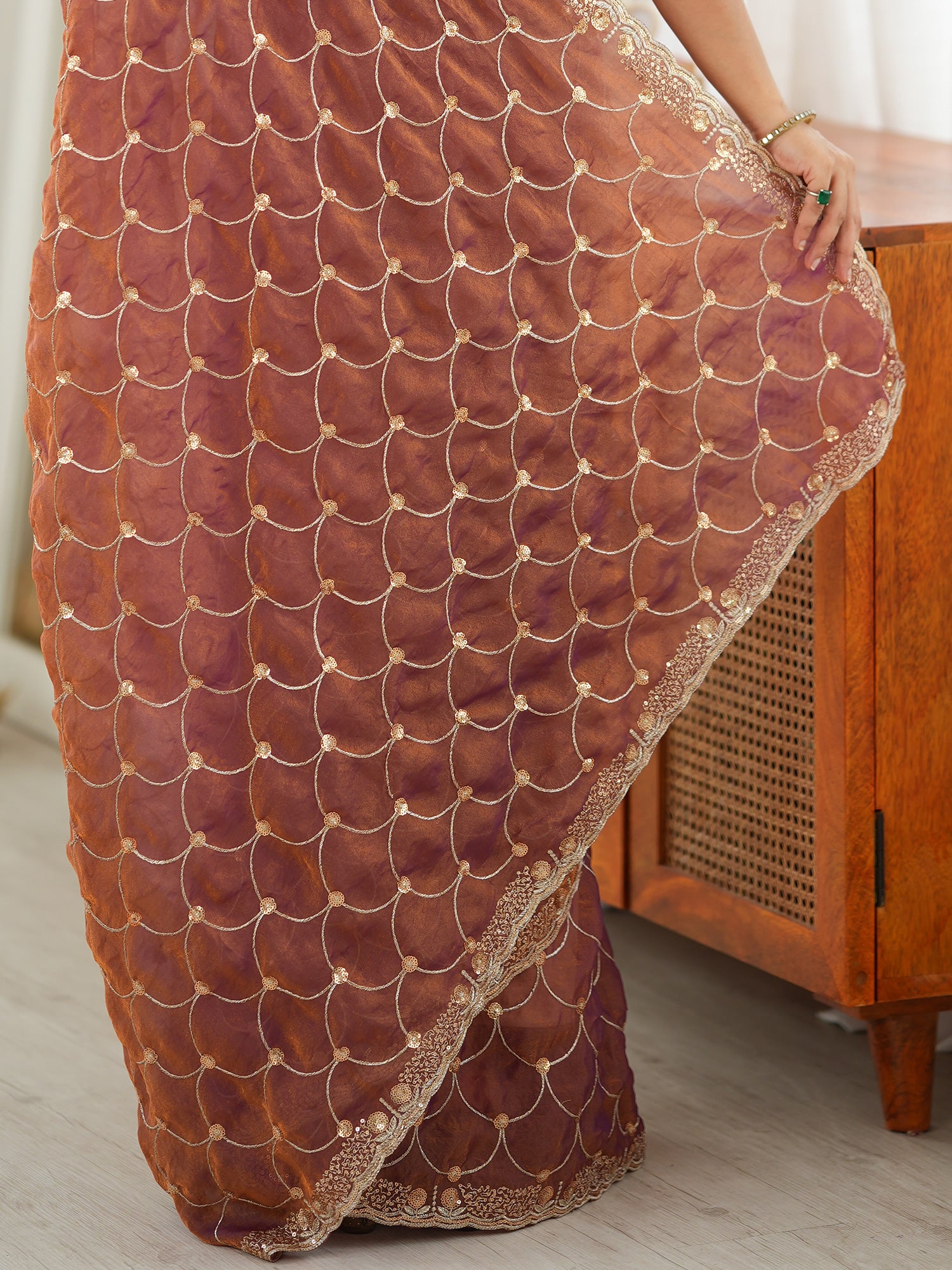 Rust Tissue saree – detail view 5
