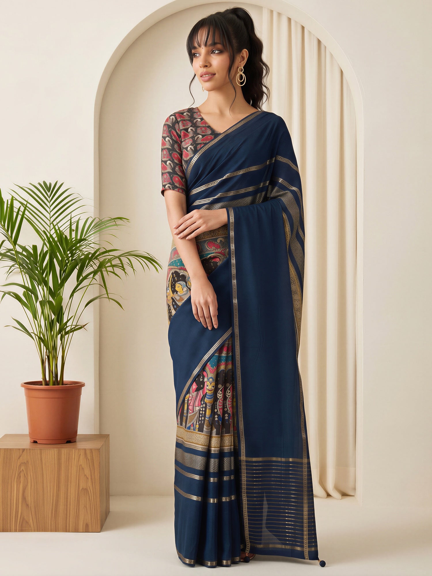 Navy Blue Viscose Silk saree – detail view 2