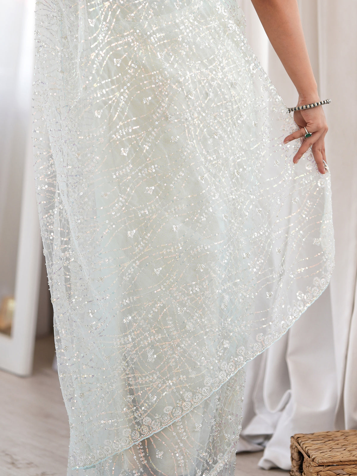 Light Blue Net saree – detail view 5