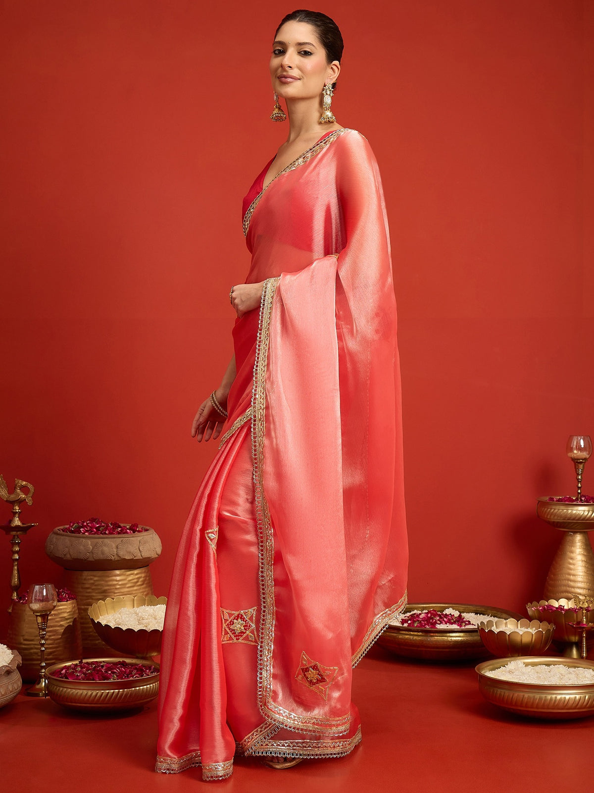 Peach Paper Silk saree – detail view 1