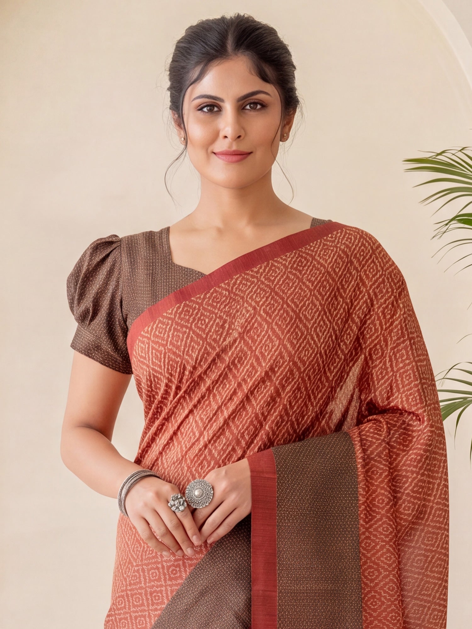 Rust Silk Blend saree – detail view 4