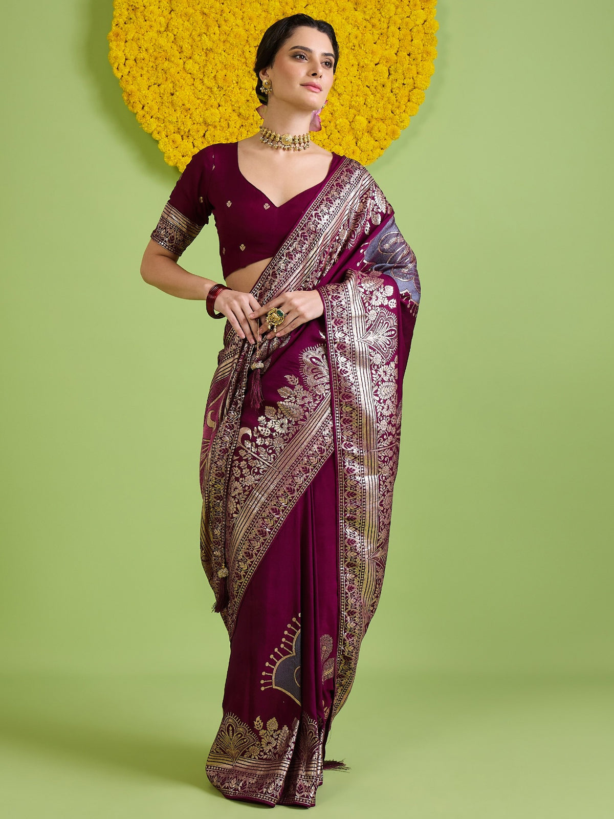 Wine Silk Blend saree – detail view 1