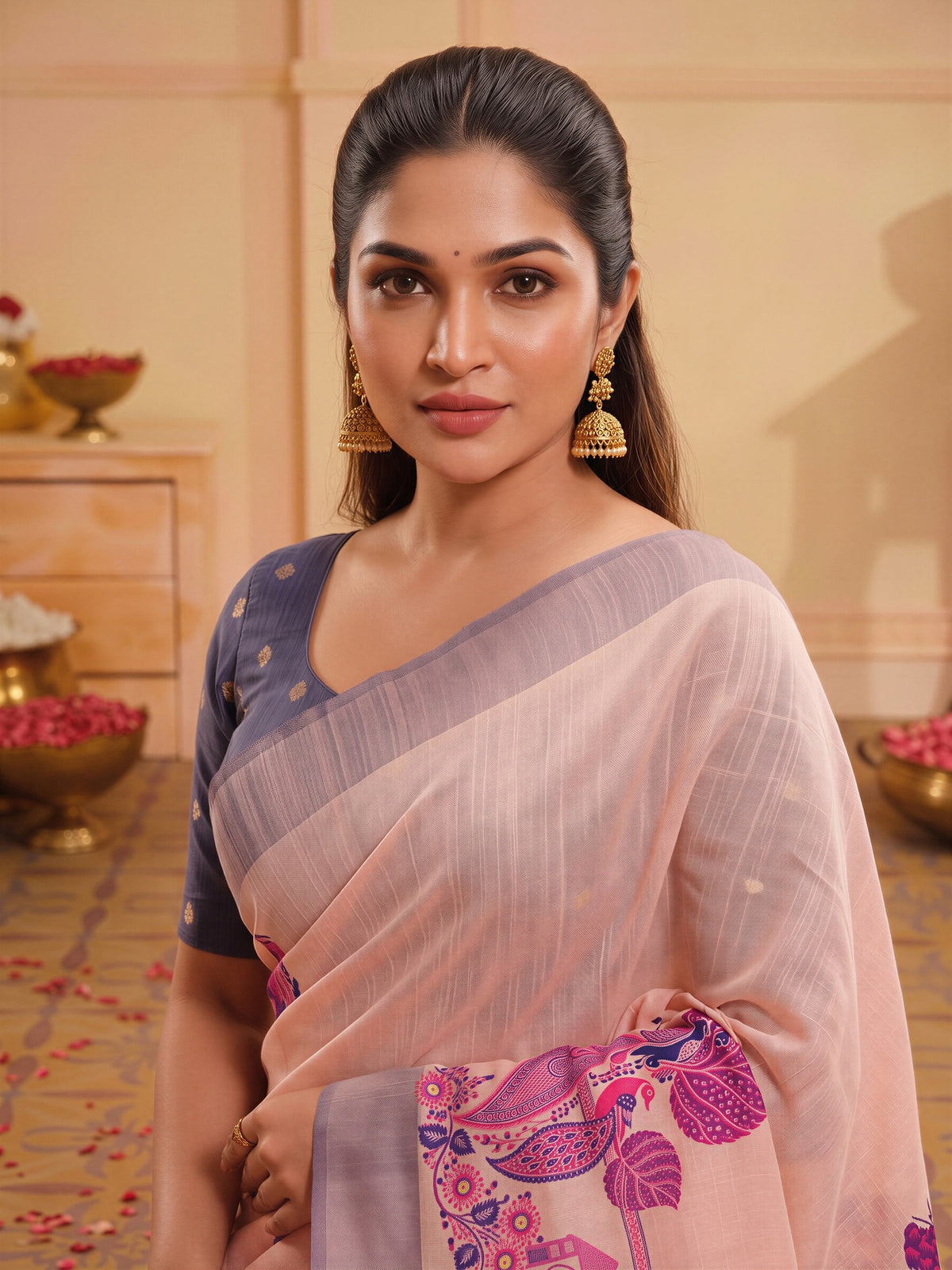 Rose silk blend saree view 4