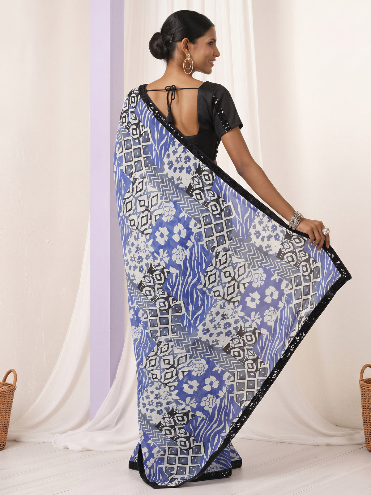 Light Blue Pure Georgette saree – detail view 1