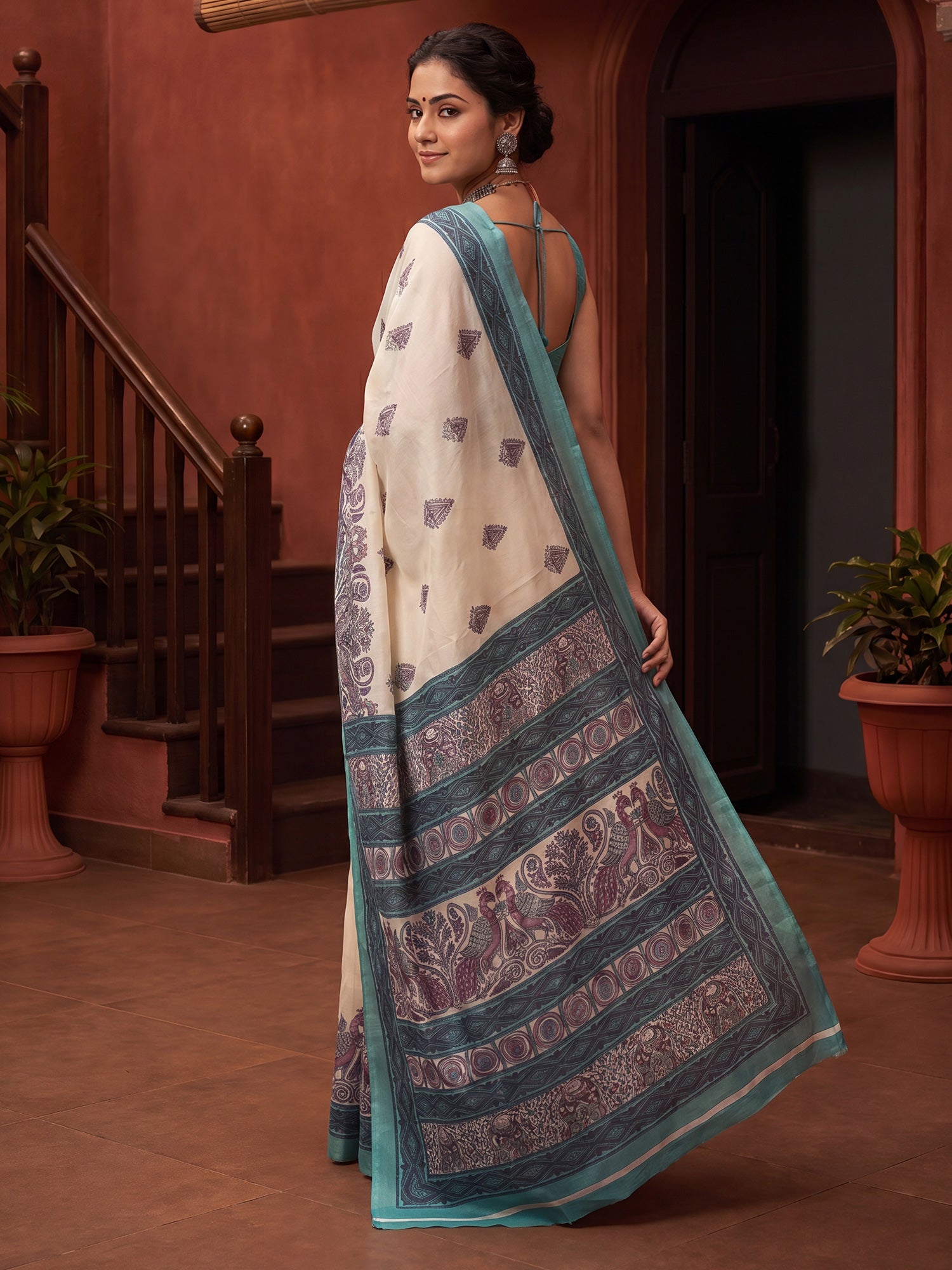 Off White Bhagalpuri Silk saree – detail view 1