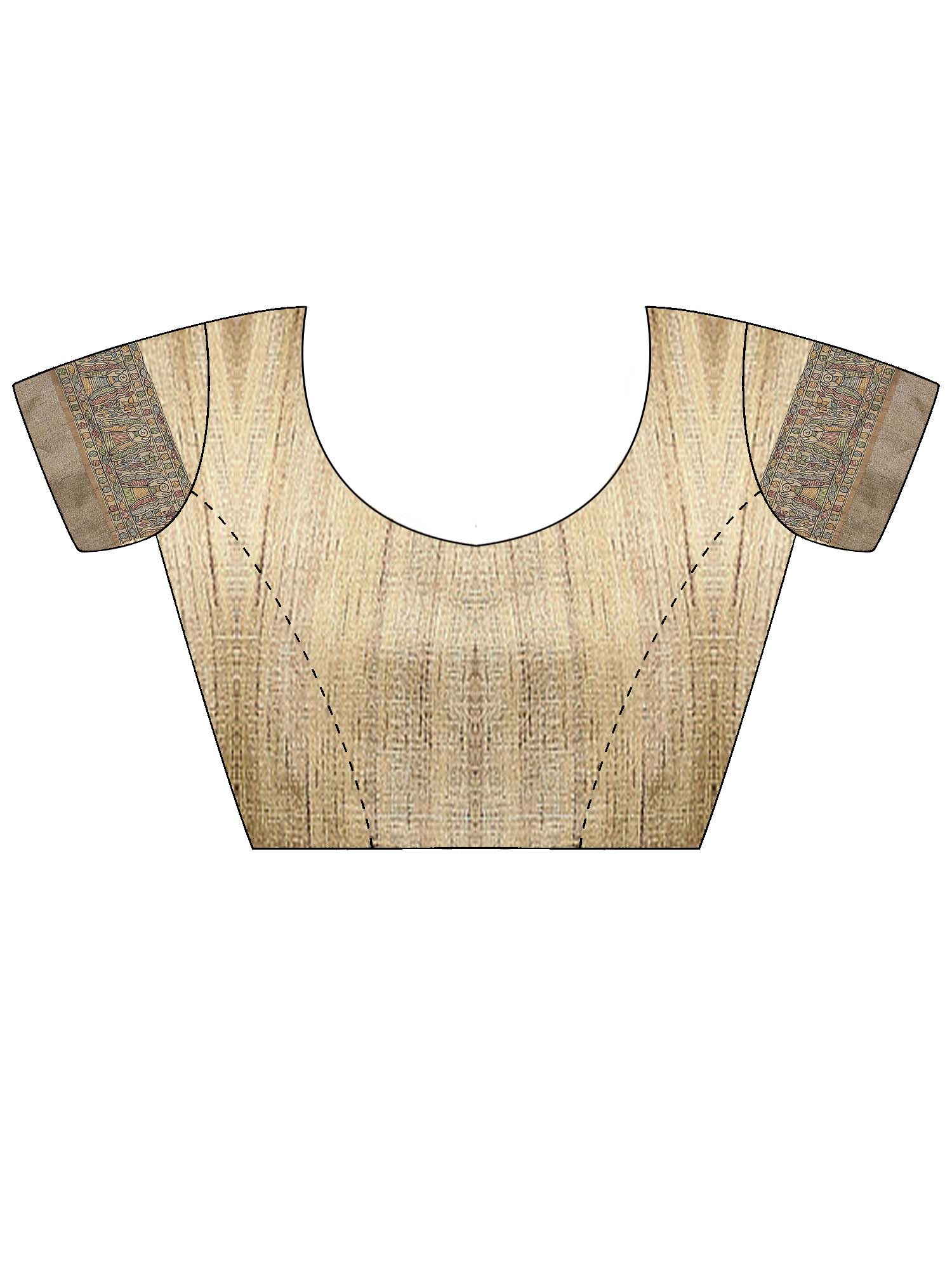 Unstitched beige satin silk blouse piece with solid design