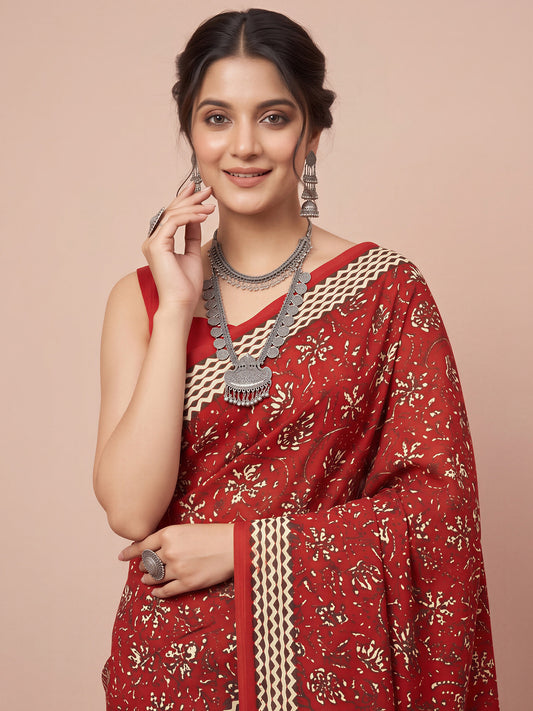 Red Bhagalpuri Silk saree – detail view 4