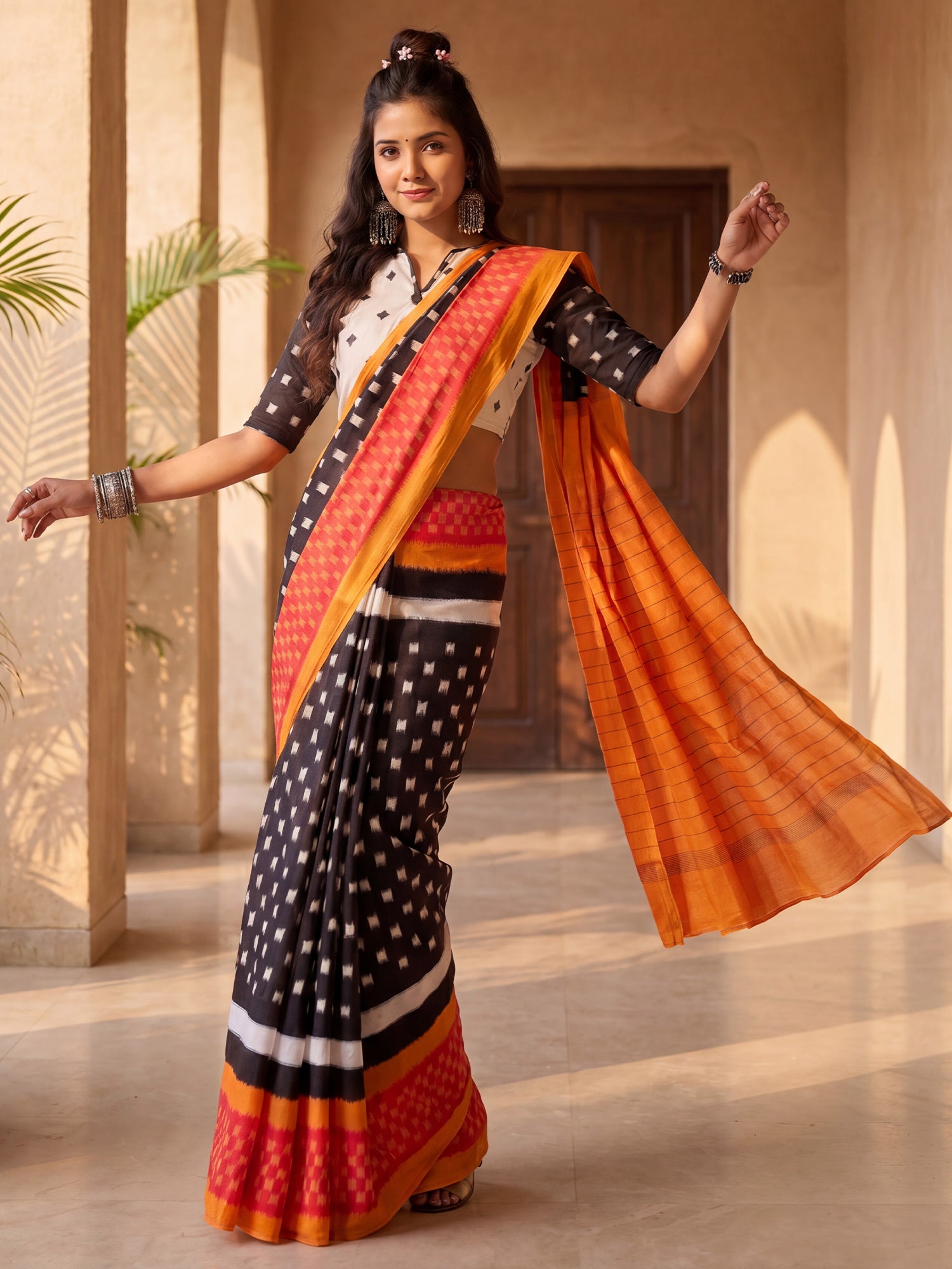 Black Cotton Blend saree – detail view 3