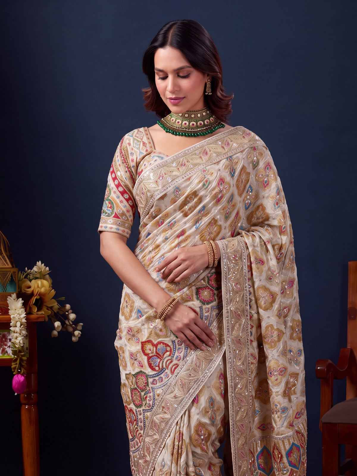 White Silk Blend saree – detail view 4