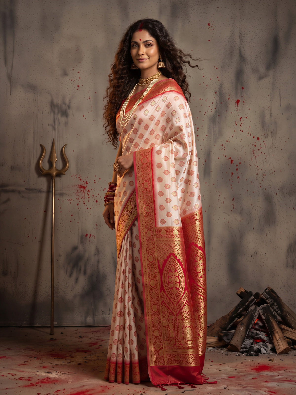 White Banarasi Silk saree – detail view 2