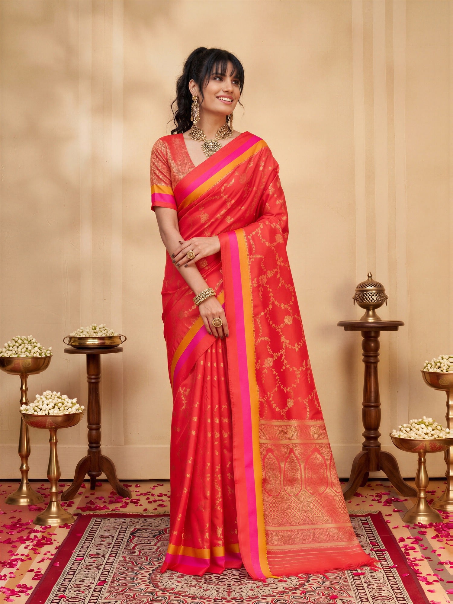 Coral Pure Silk saree – detail view 2