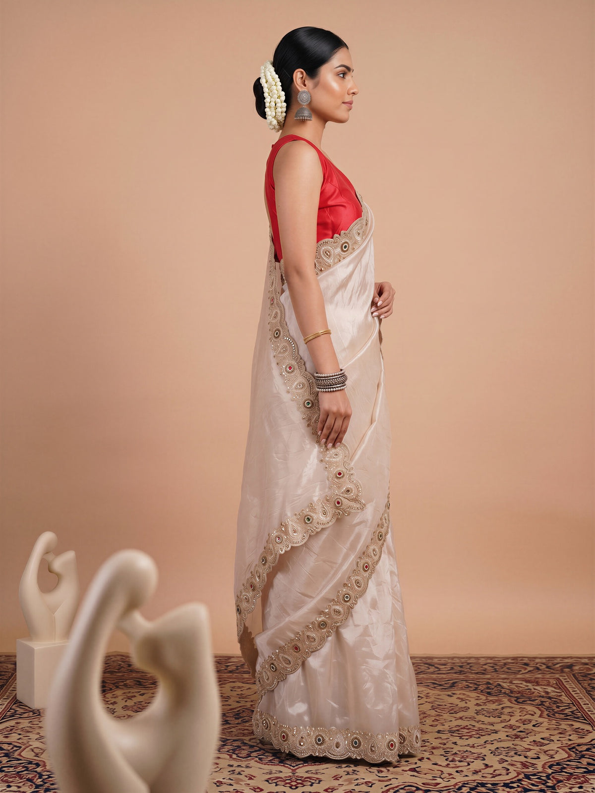 Off White Satin saree – detail view 2