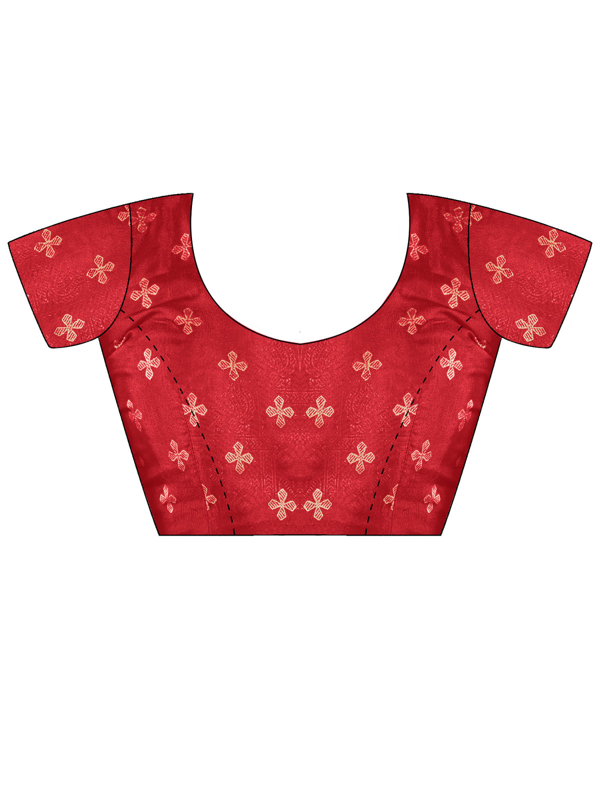Unstitched red cotton blend blouse piece with foil design