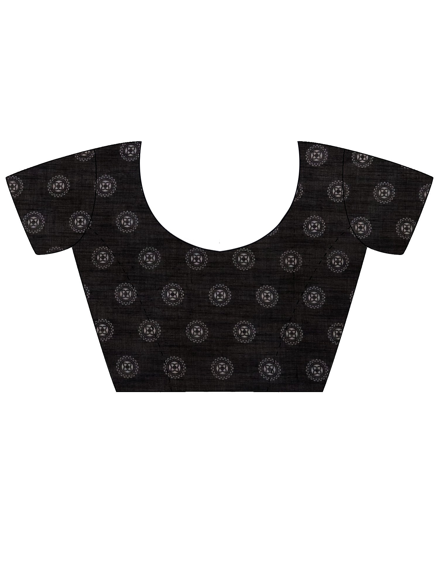 Unstitched black cotton blend blouse piece with block prints design