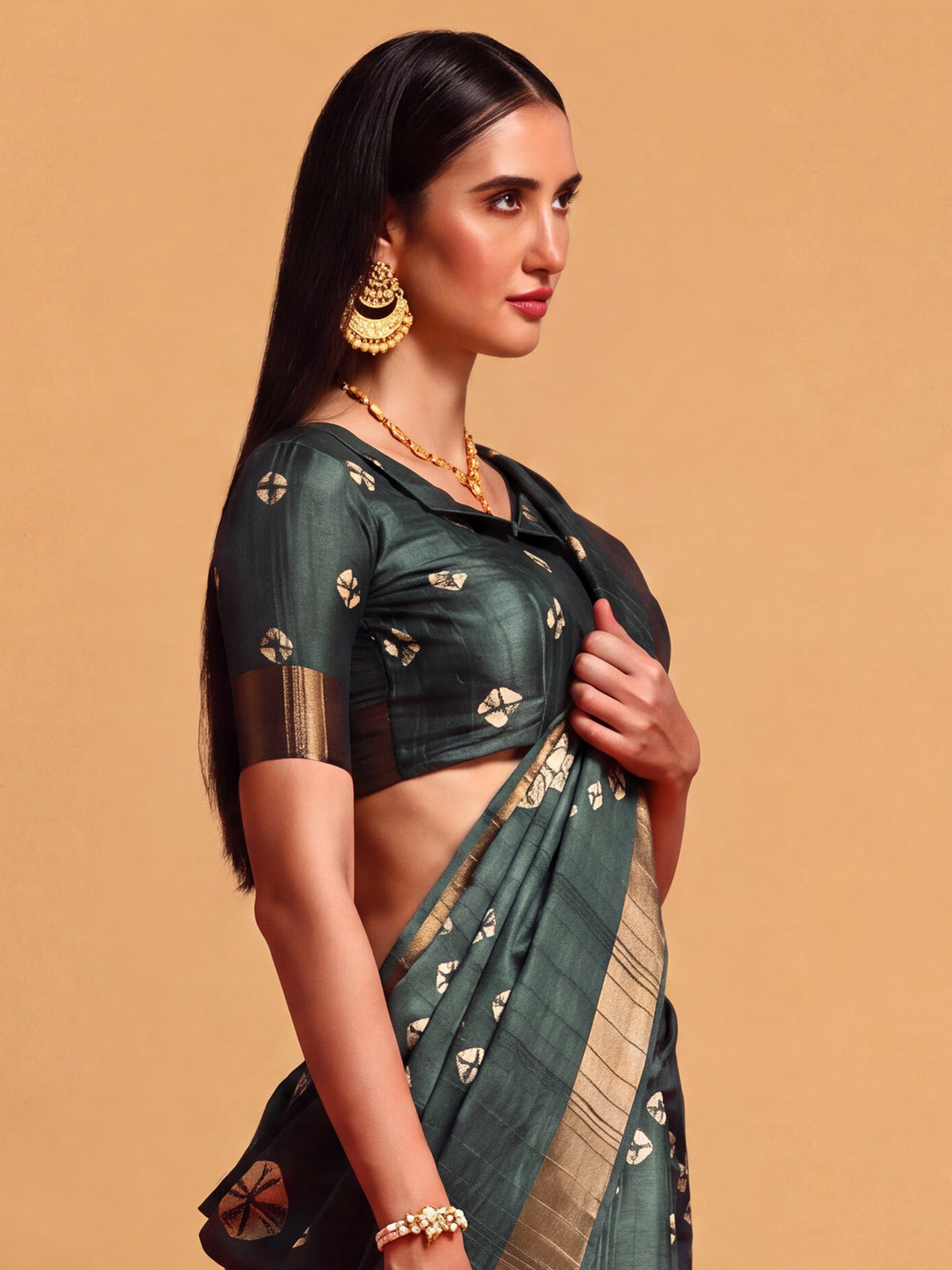Teal Green Silk Blend saree – detail view 4