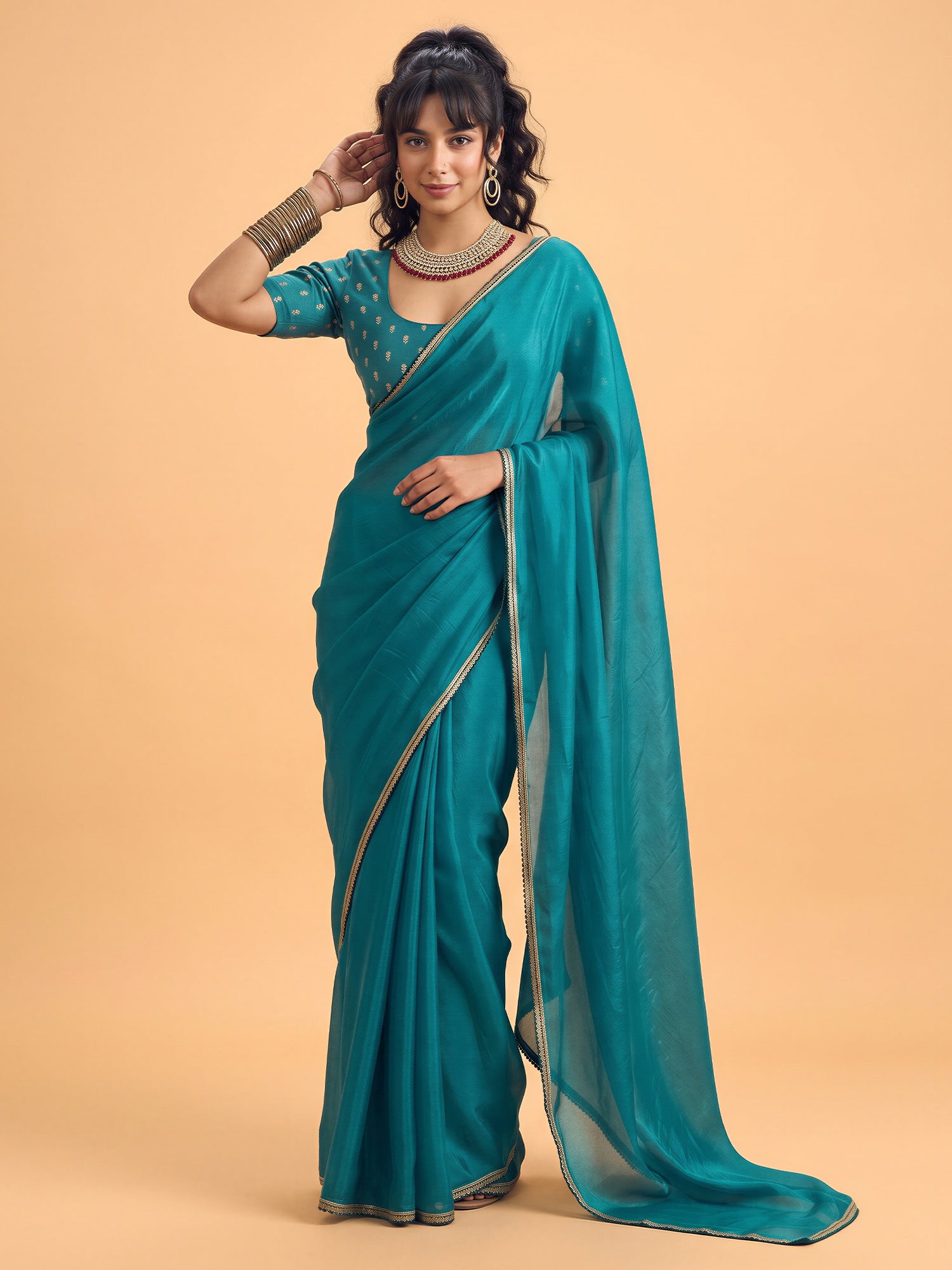 Teal Blue Silk saree – detail view 3