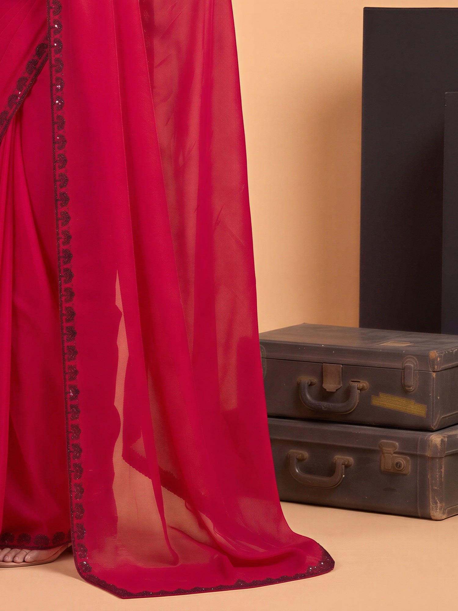 Pink Satin Silk saree – detail view 5