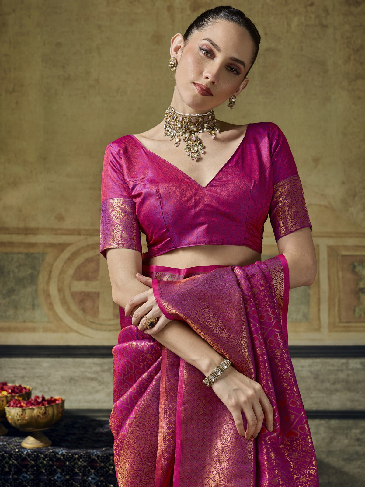 Magenta Pure Silk saree – detail view 2