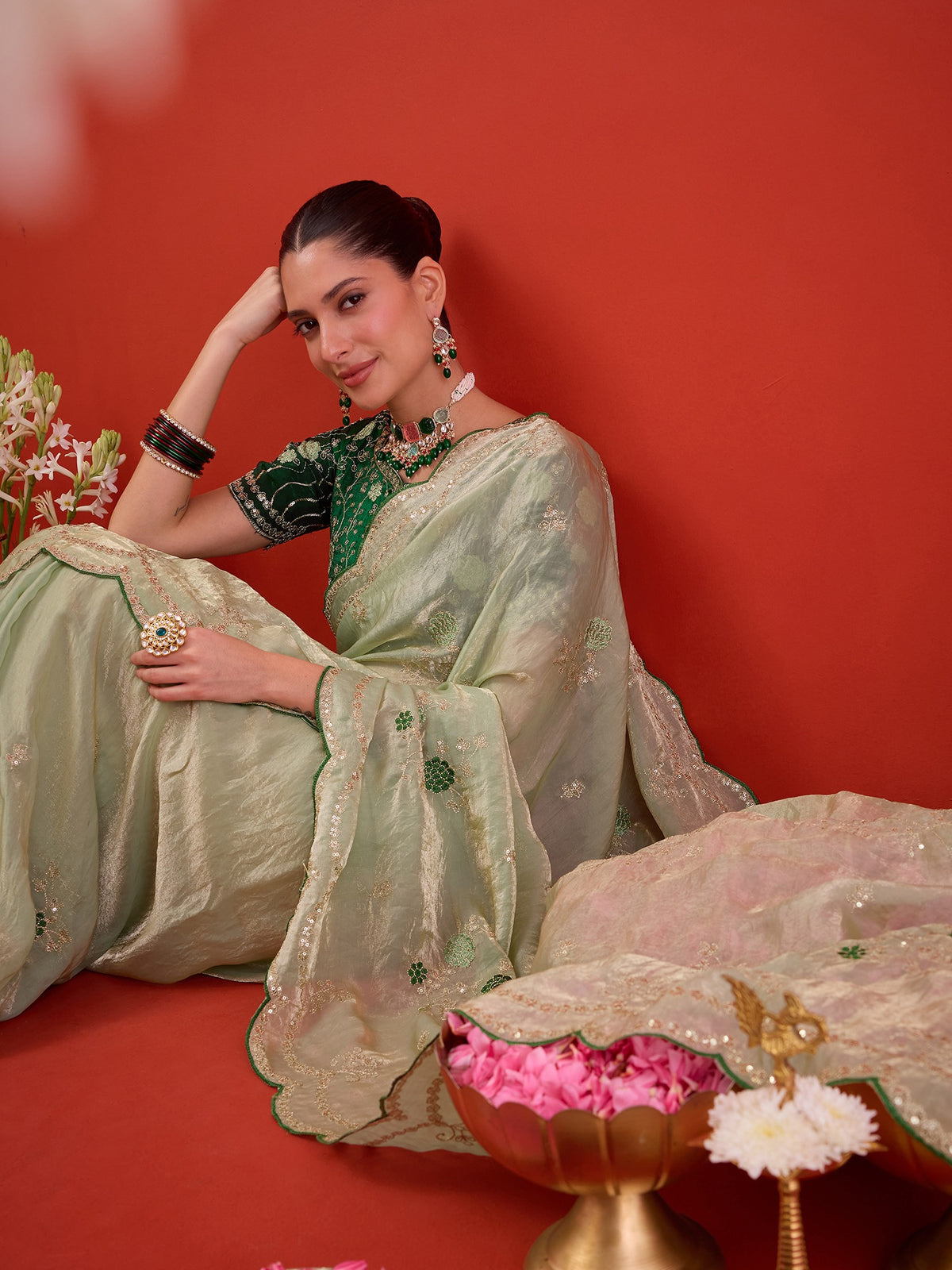 Light Green Satin Silk saree – detail view 3