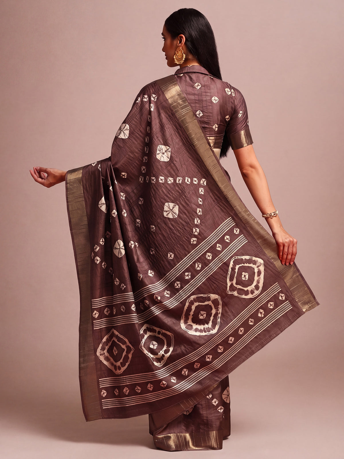 Dark Brown Silk Blend saree – detail view 1