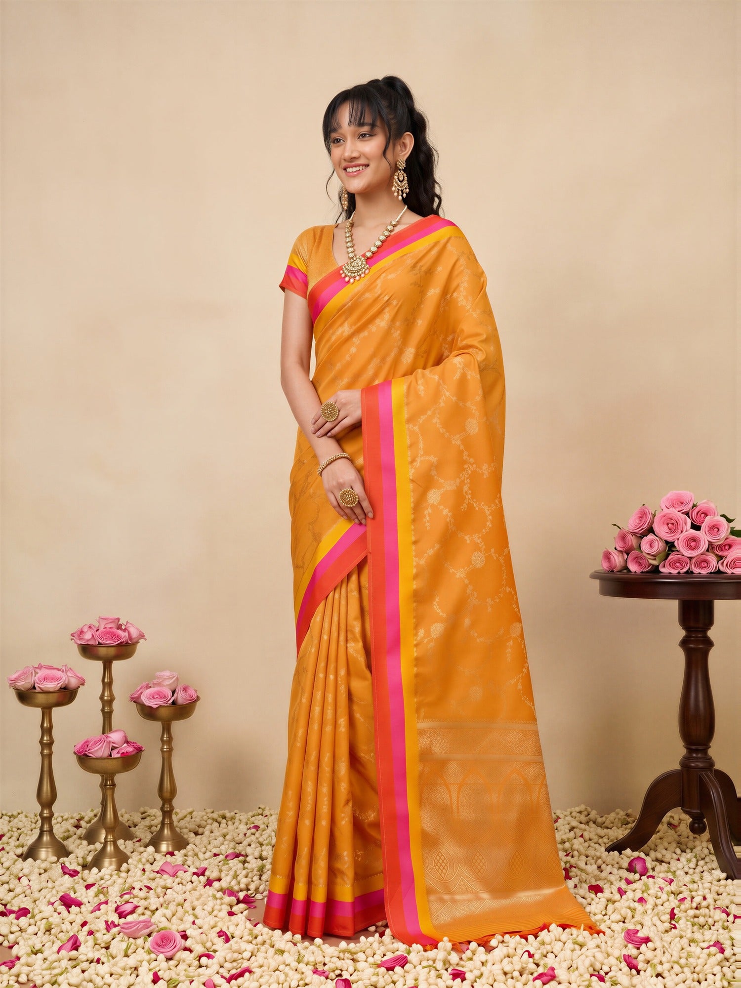 Orange Pure Silk saree – detail view 3
