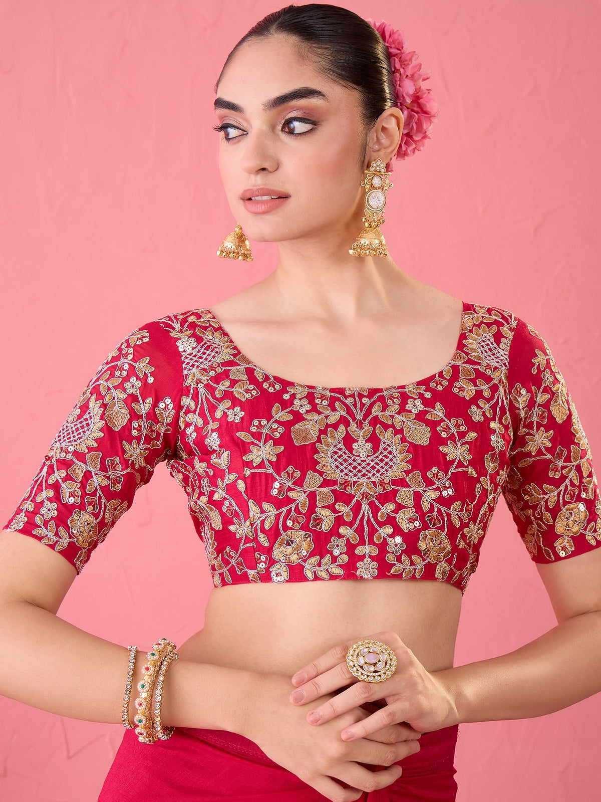 Pink Vichitra Silk saree – detail view 2