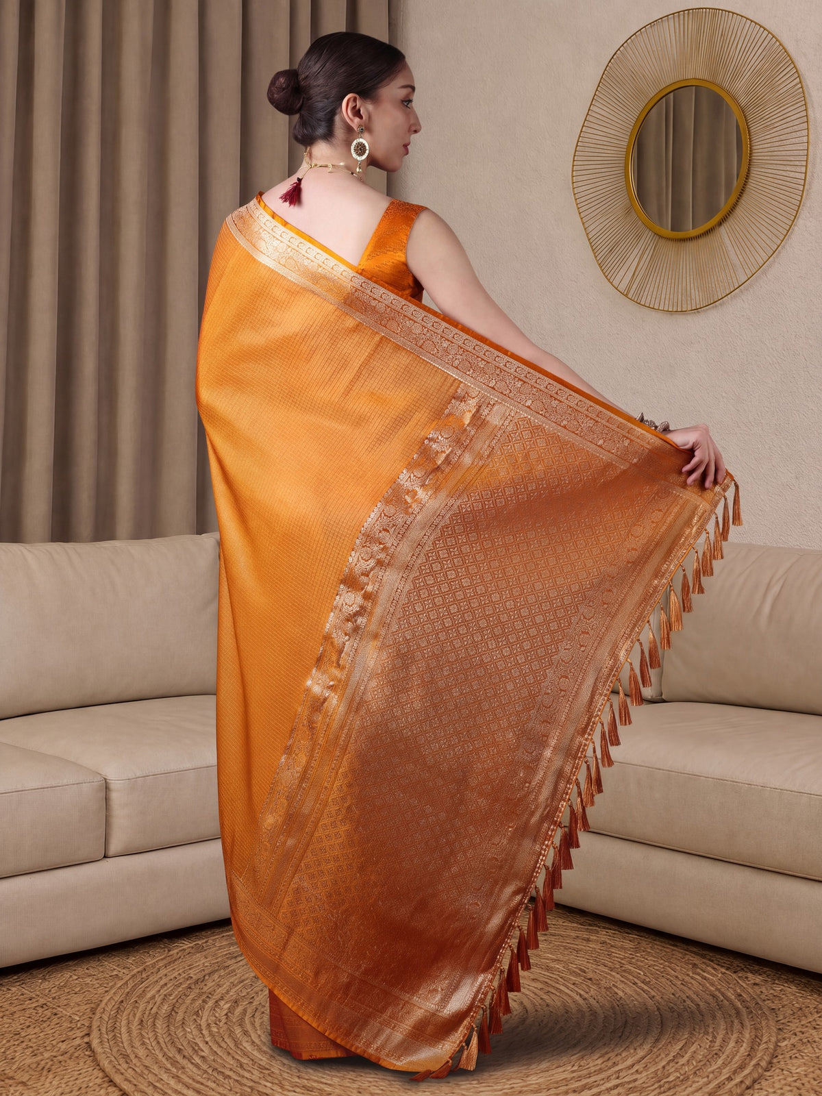 Mustard Banarasi Silk saree – detail view 1