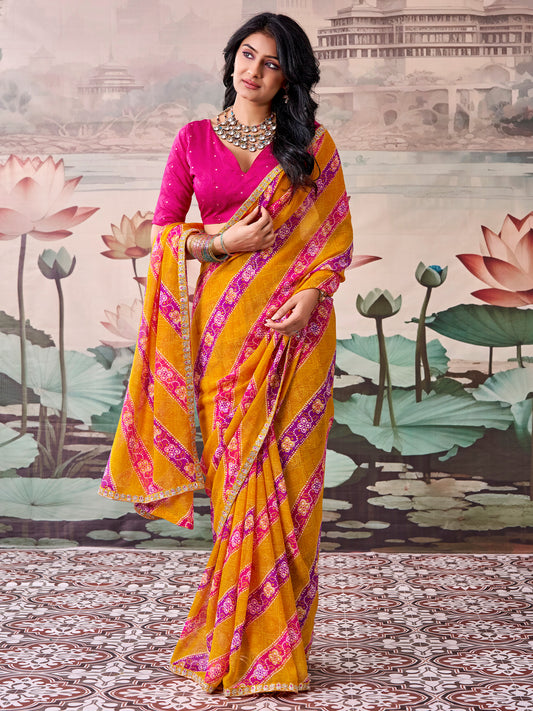 Mustard Georgette saree – detail view 1