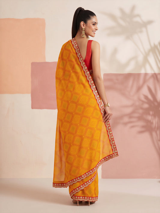 Mustard Georgette saree – detail view 1