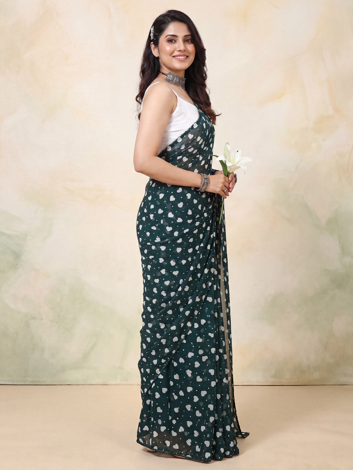Dark Green Georgette saree – detail view 2