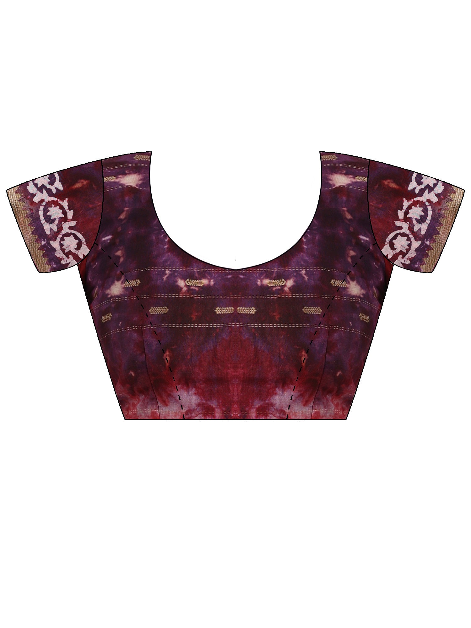 Unstitched purple cotton blouse piece with ethnic motif design