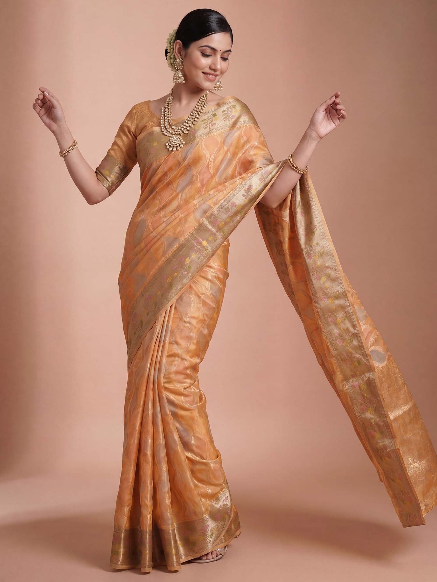 Orange Organza saree – detail view 3
