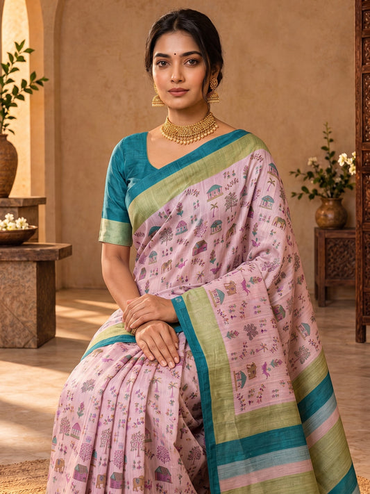 Lavender soft silk saree view 1