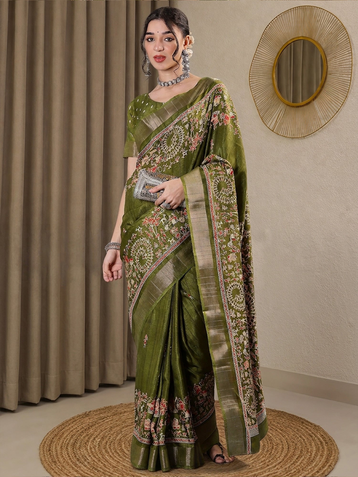 Olive Silk Blend saree – detail view 2