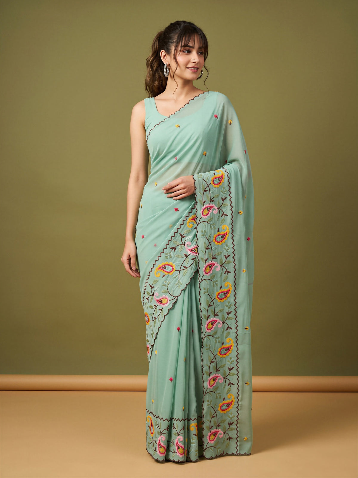Light Blue Georgette saree – detail view 1