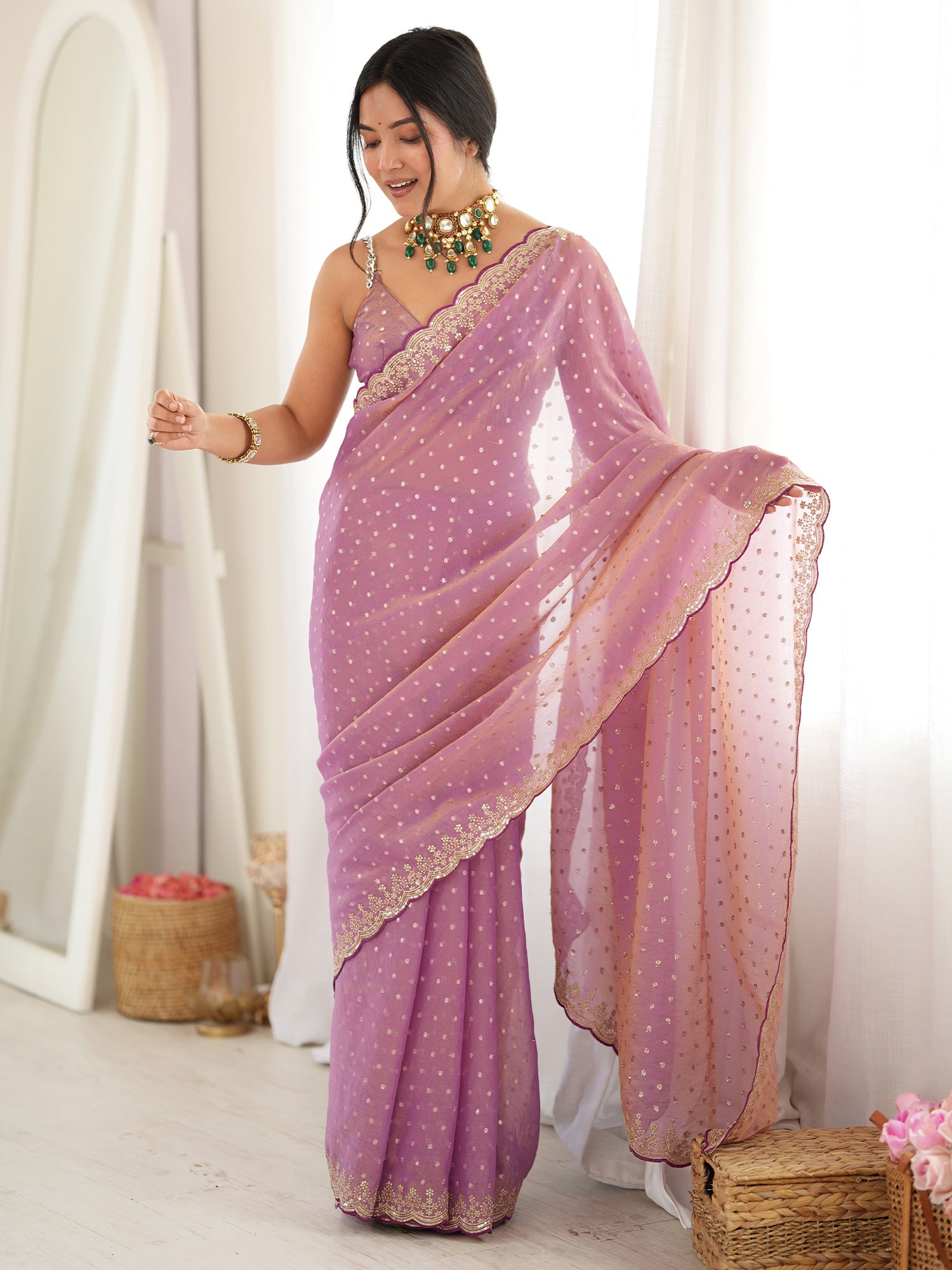 Pink Silk Blend saree – detail view 3