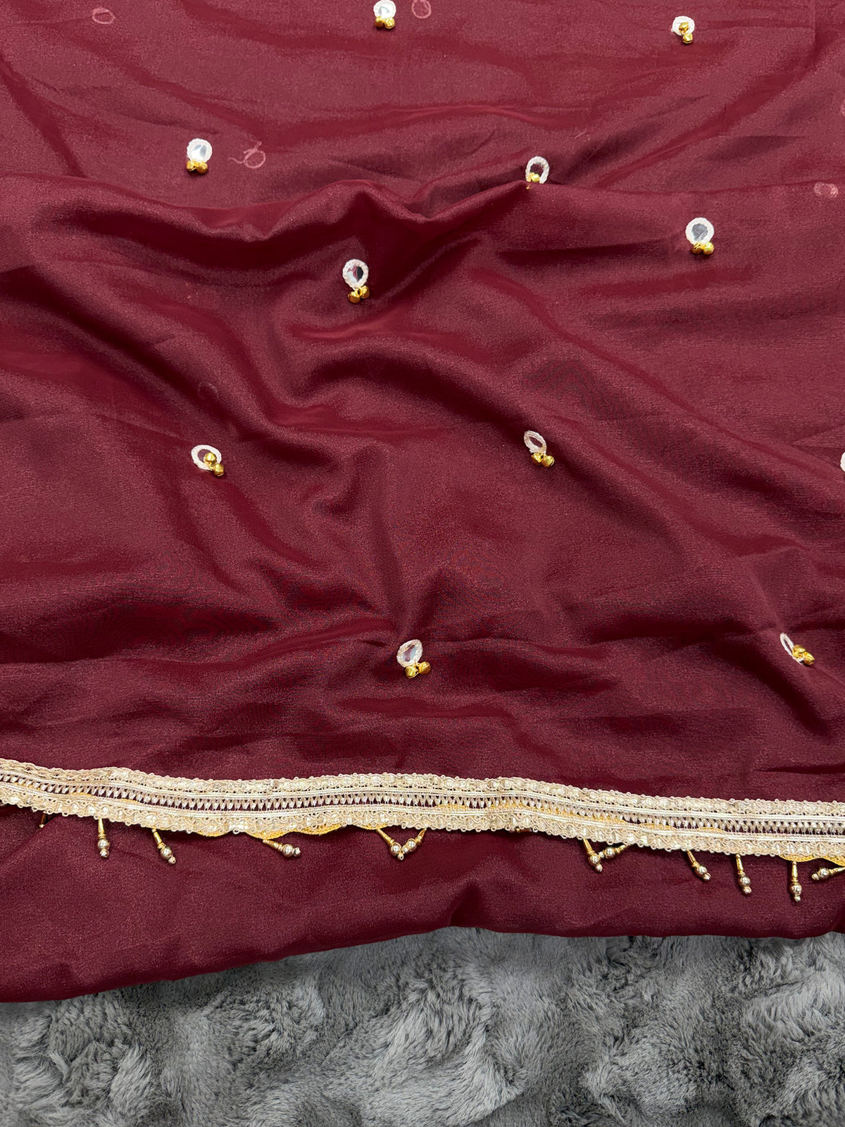 Maroon poly georgette saree view 5