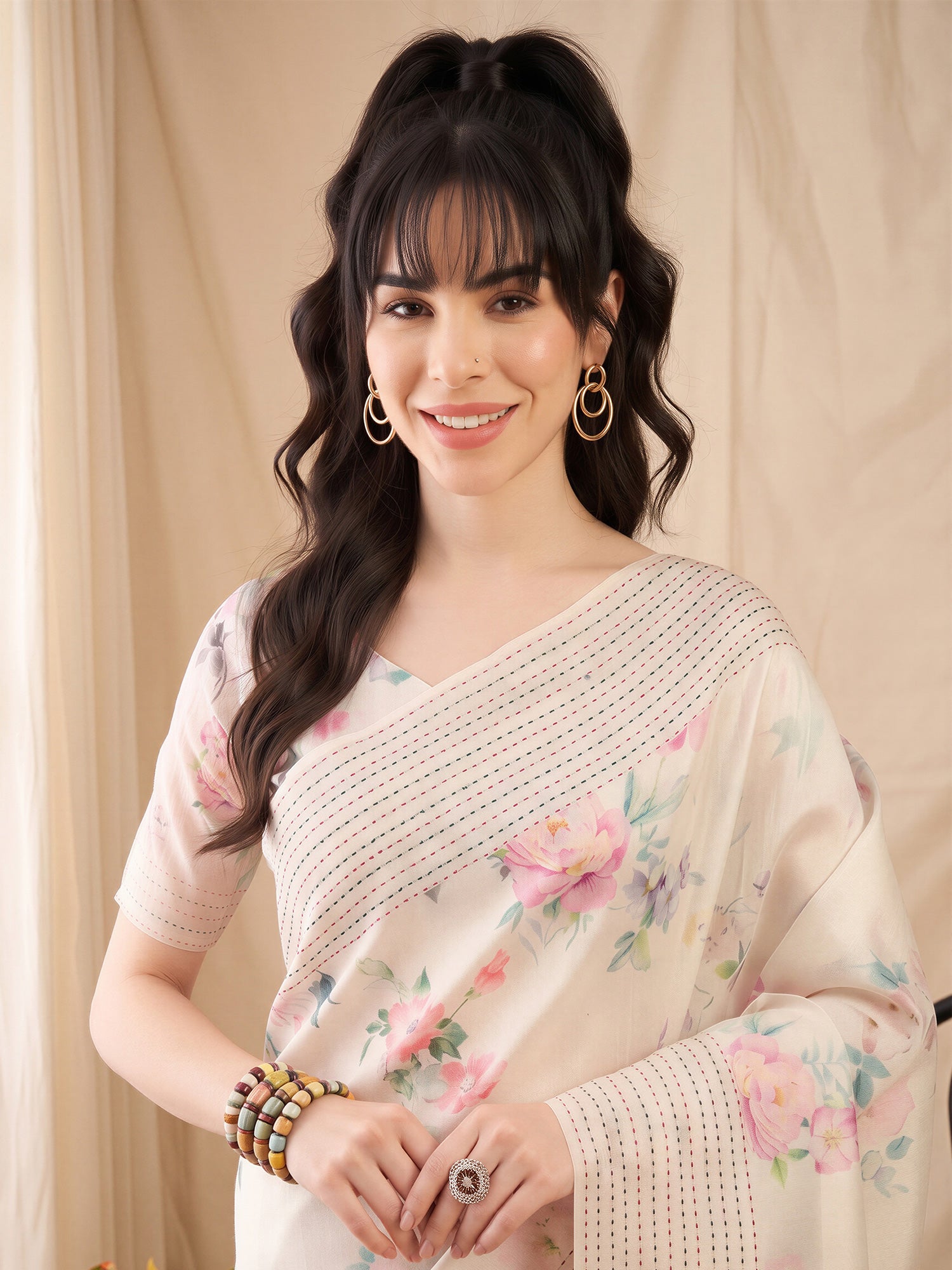 Off White Silk Cotton saree – detail view 4