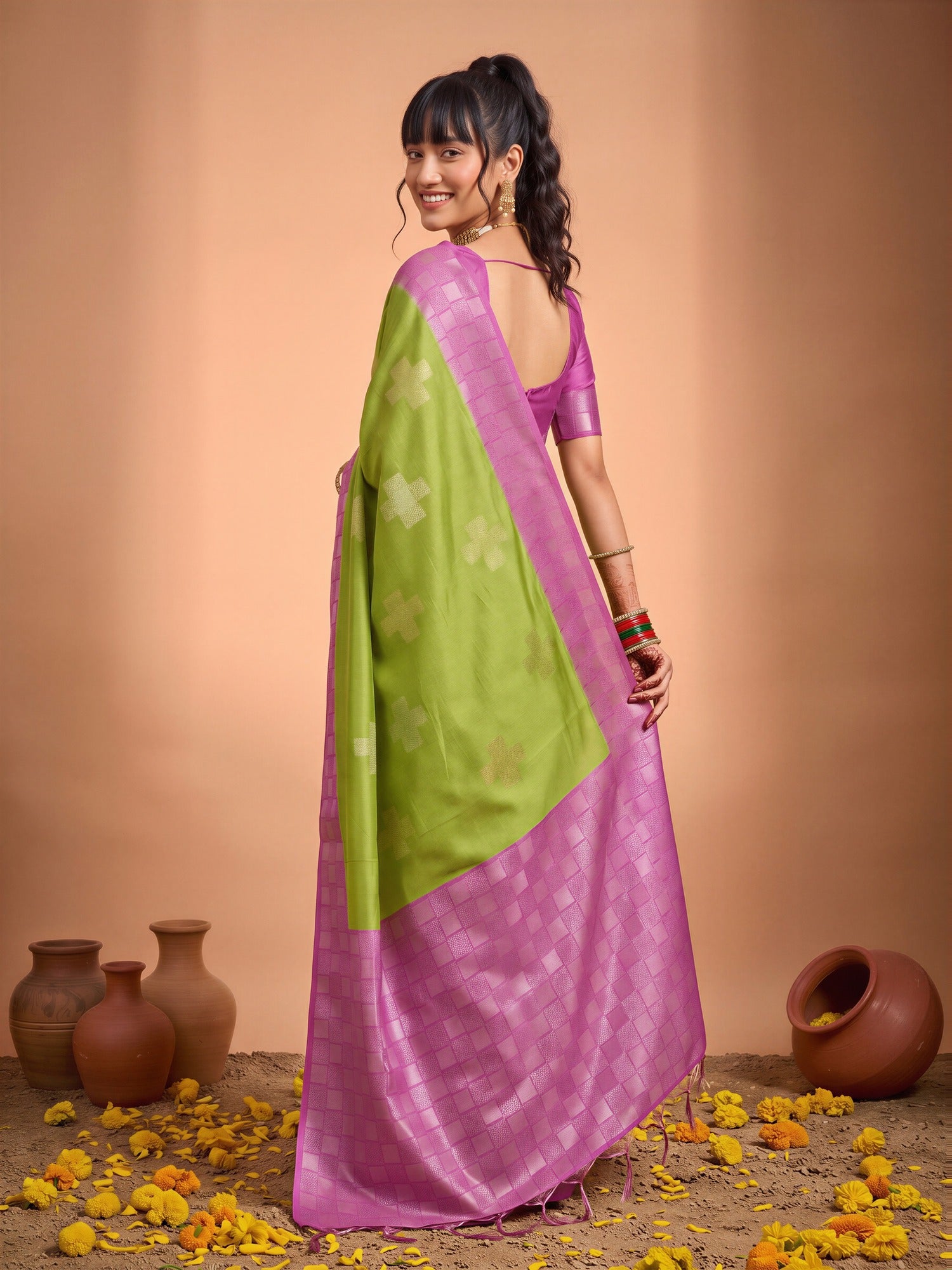 Sea Green Cotton Blend saree – detail view 1