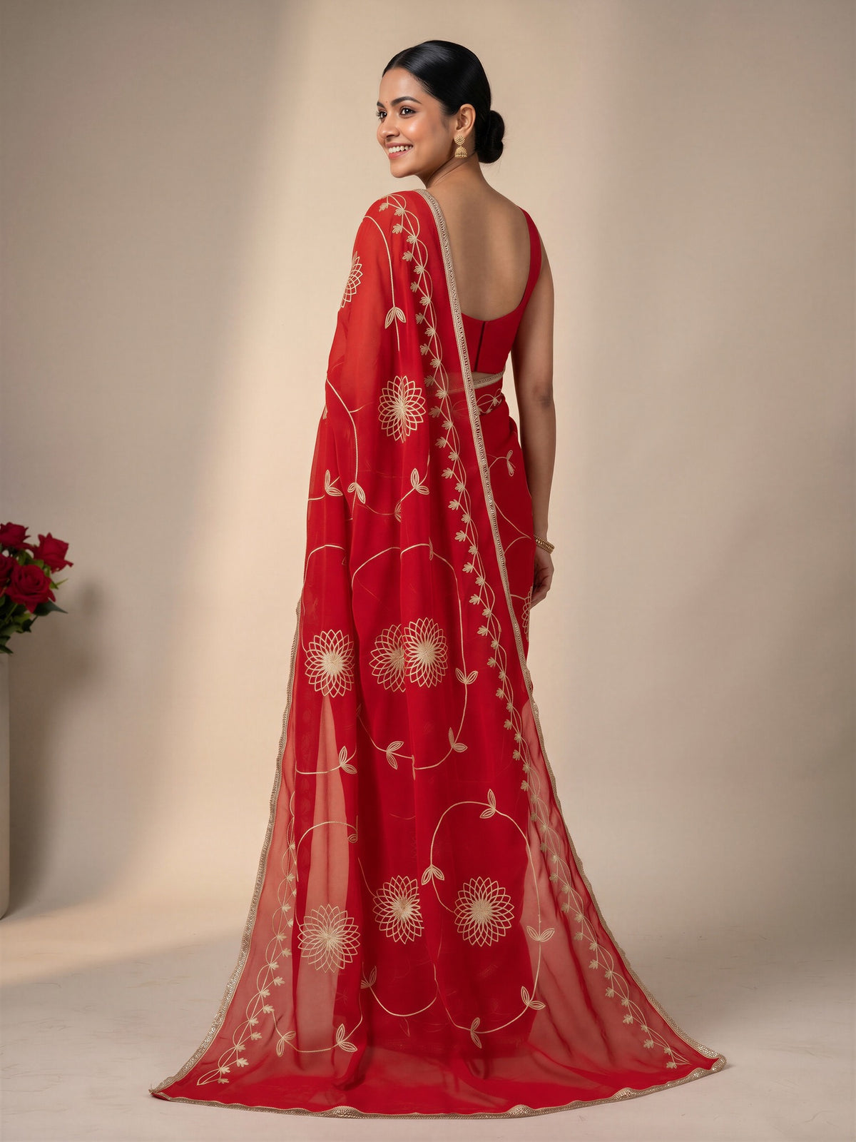 Orange Georgette saree – detail view 1