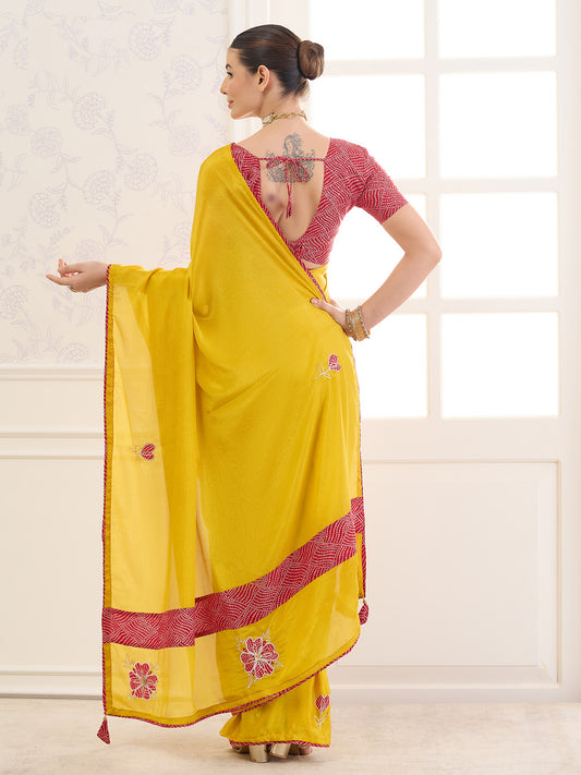 Yellow Chinnon saree – detail view 1