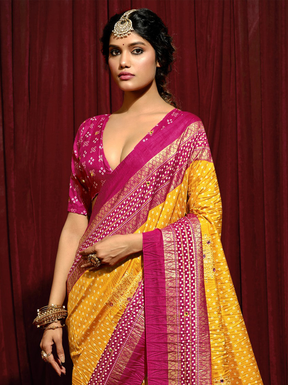 Mustard tussar silk saree view 5