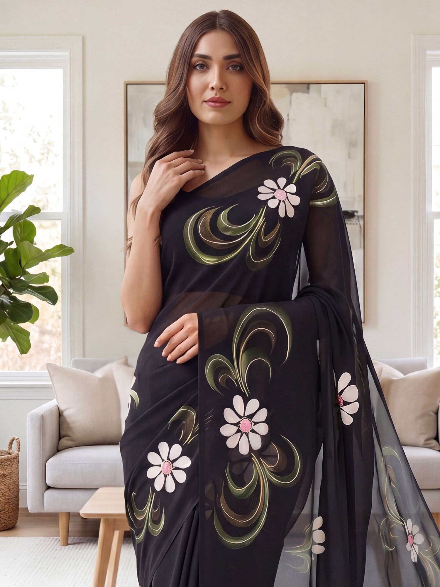 Black Georgette saree – detail view 4