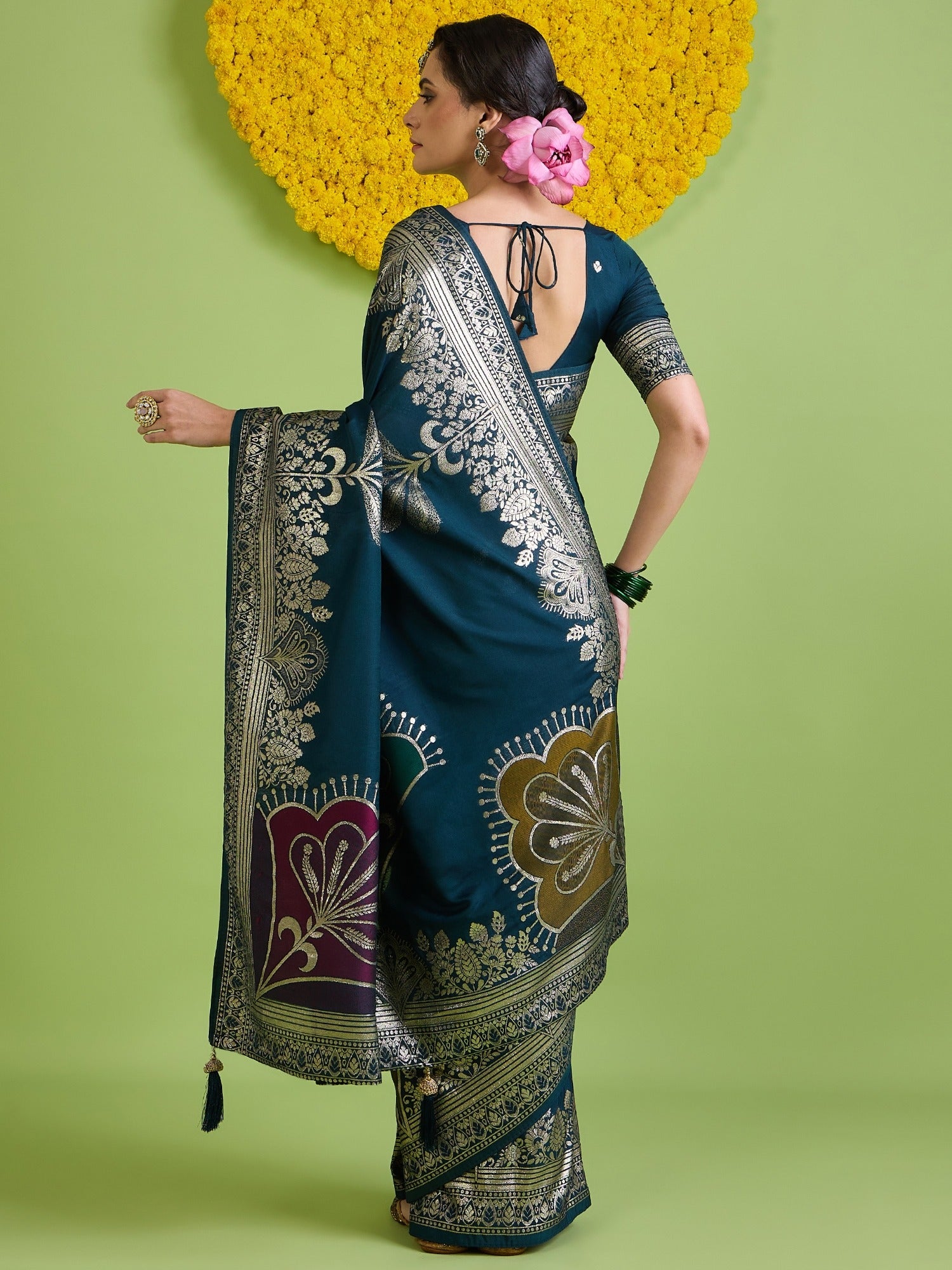 Teal Blue Silk Blend saree – detail view 2
