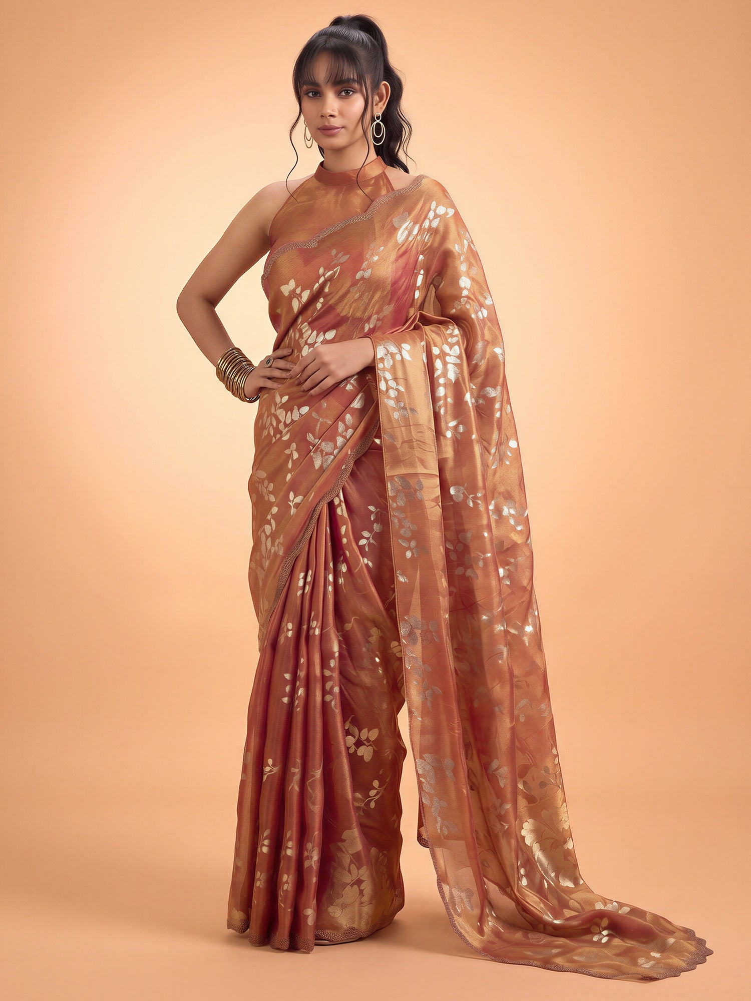 Rust Satin Silk saree – detail view 3