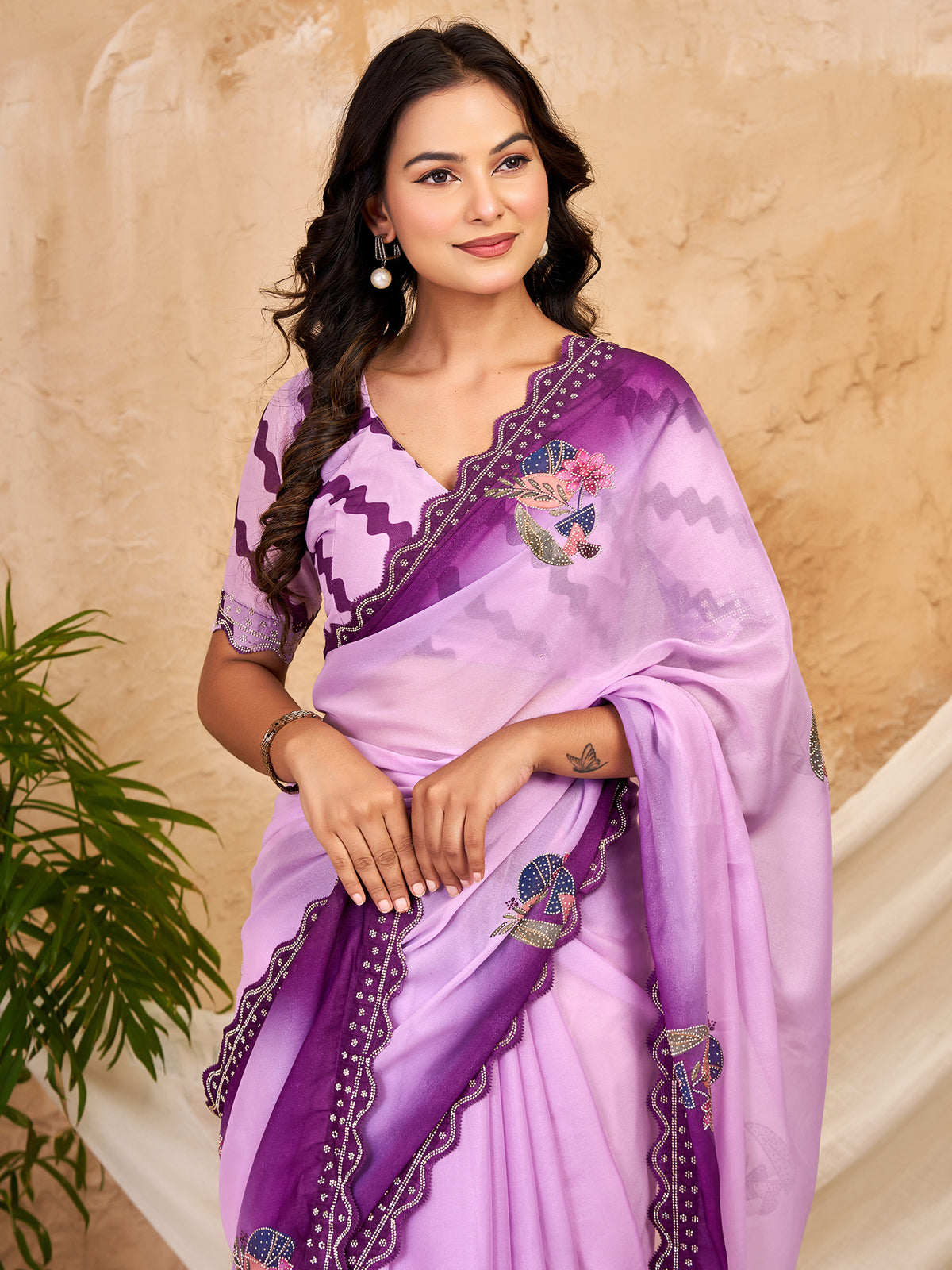 Lavender Georgette saree – detail view 4