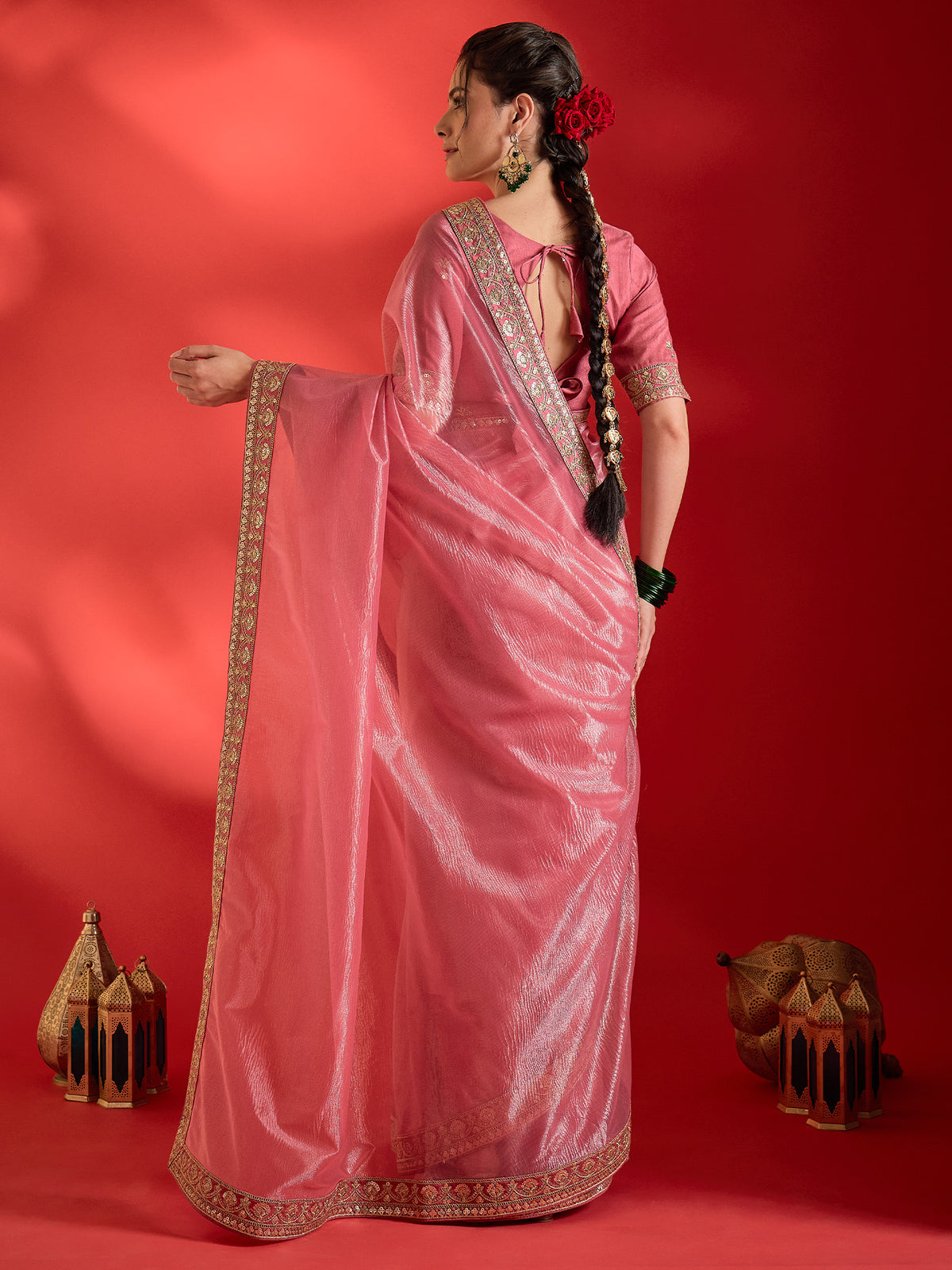 Pink Net saree – detail view 1