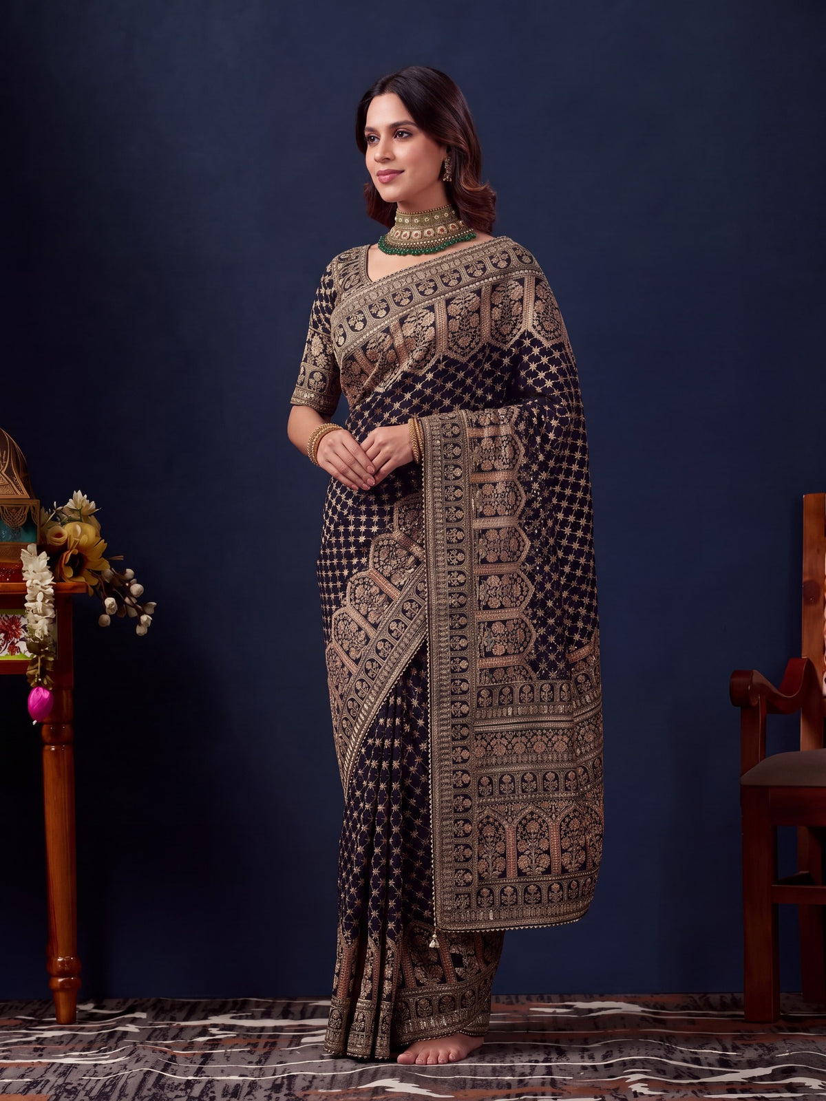 Black Silk Blend saree – detail view 2
